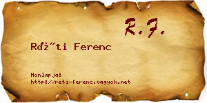 Réti Ferenc névjegykártya