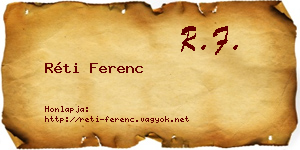 Réti Ferenc névjegykártya